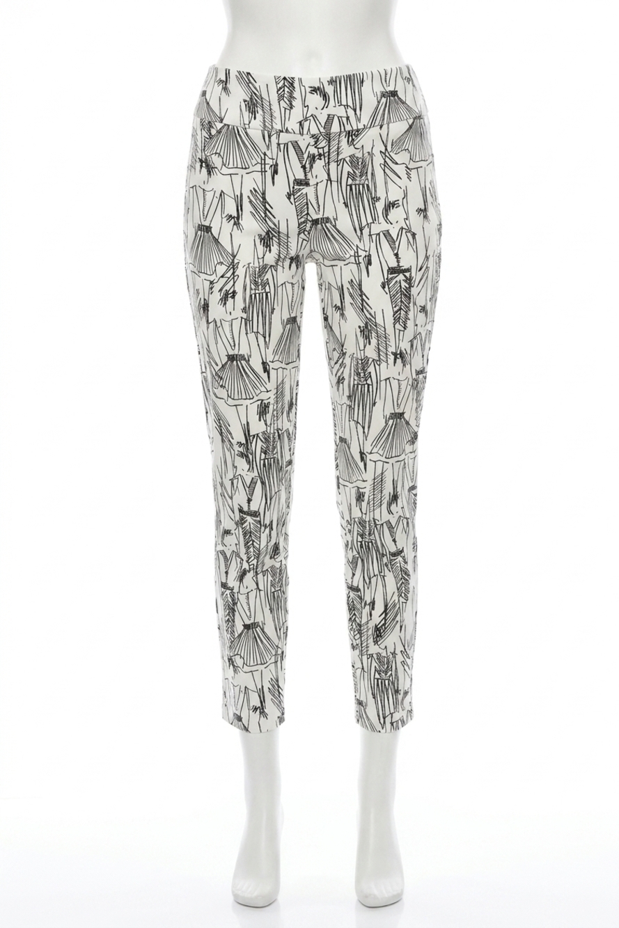 NEW JOSEPH RIBKOFF sketch print slim cropped pants in vanilla/black